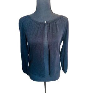 Forté Womens Medium Black Silk & Cashmere Long Sleeve M Cardigan Preppy Classic